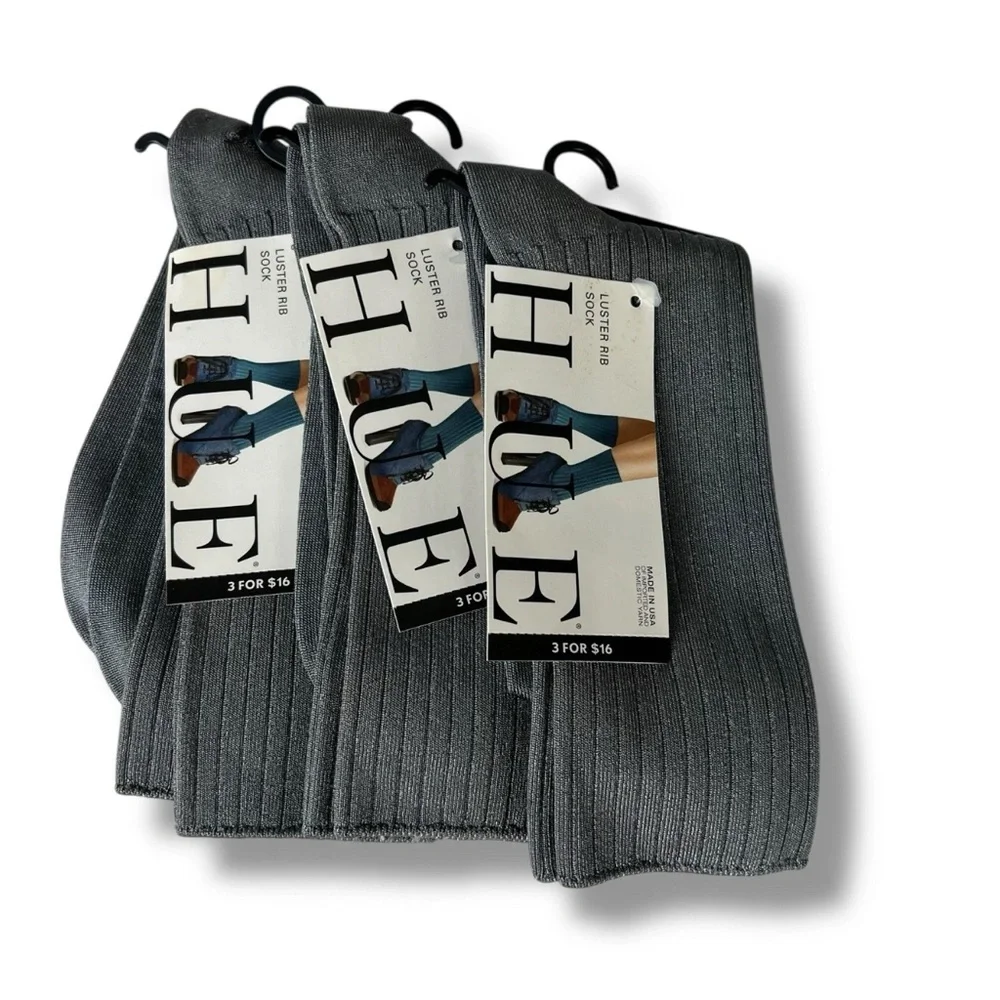 Womens‎ Hue Luster Rib Steel Gray Socks One Size New 3 Pair